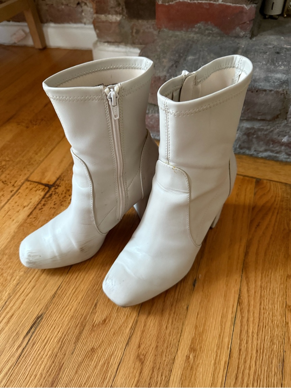 Target Cream Mid-Calf Zip Ankle Boots